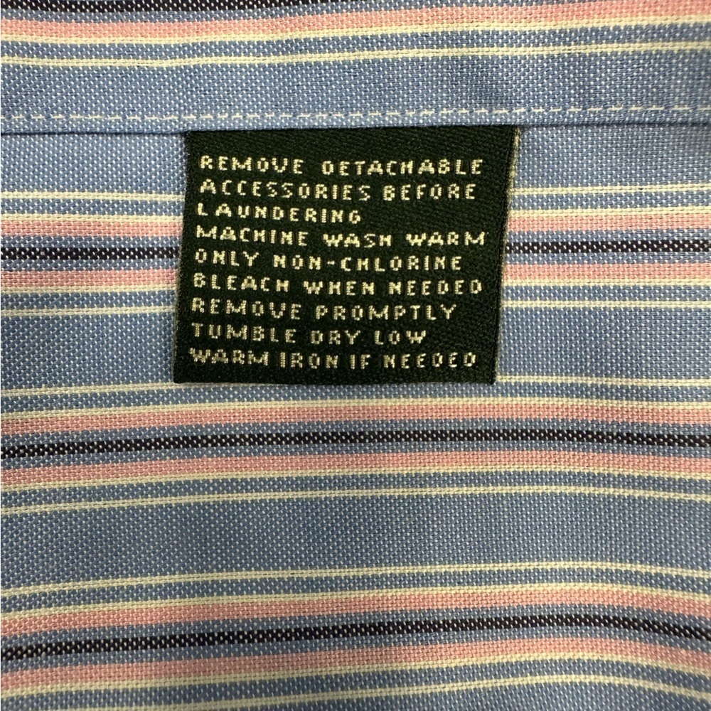 Lauren Ralph Lauren Mens Dress Shirt Blue Pink Stripe Non-Iron Sz 17.5 32/33 - Picture 4 of 4